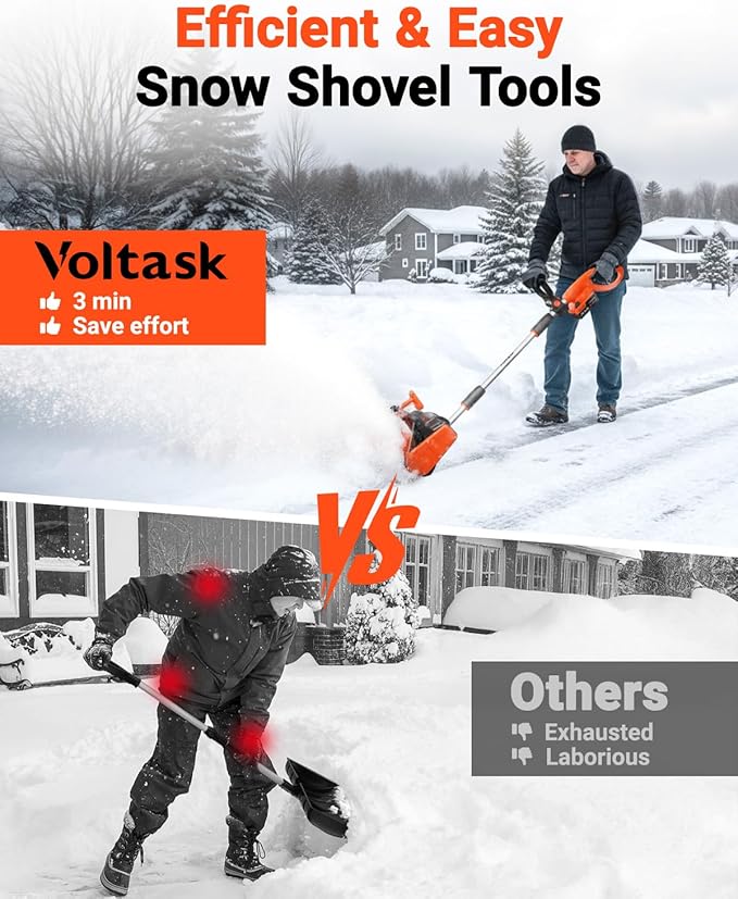 VOLTASK Cordless Snow Shovel Brushless, 24V 13 Inch Cordless Snow Blower, Electric Snow Shovel with Directional Plate & Adjustable Front Handle (4-Ah Battery & Quick Charger Included)