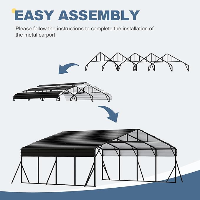 20x20 FT Metal Carport, Garage with Updated Frame Structure, Galvanized Steel Roof and Enhanced Base Canopy, Metal Garage Car Shelter Shade for Car, Boats and Truck