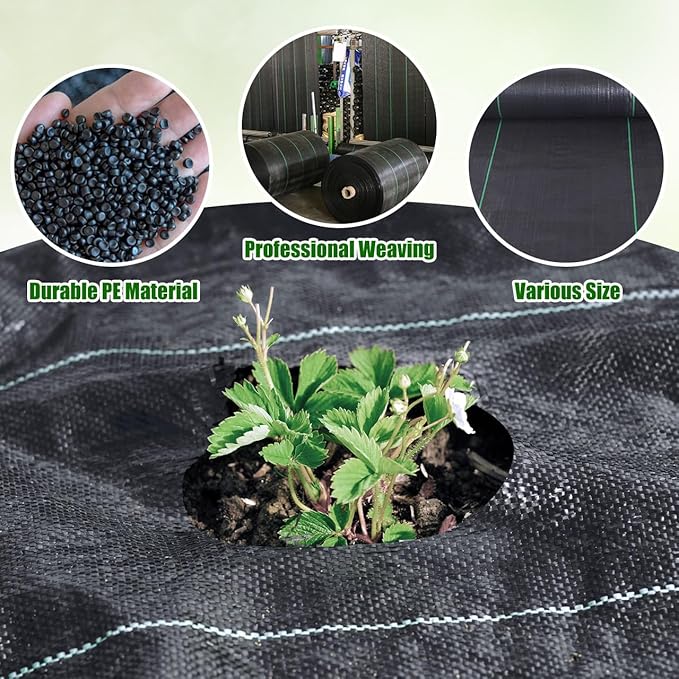 Durable PE Weed Barrier Landscape Fabric, Weed Block Gardening Ground Cover Mat, High Permeability for Weed Blocker Weed Mat, Driveway Fabric, Weed Control Garden Cloth (5x300Feet/Roll)