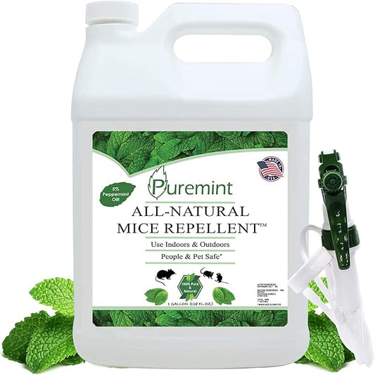 Puremint Mice Repellent, Natural 5% Peppermint Oil Spray for Mice, Mouse, Rats & Rodents, Pest Control Spray for Home, Garden, Indoor & Outdoor Use, 128 fl oz