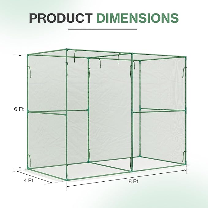 Aoodor 8 x 4 x 6 Ft Plant Protection Grow Tent Flat Roof Crop Cage with 2 Side Netting Zippered Door for Protect Plants, Herbs, Fruits, Green