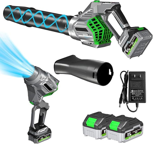 Leaf Blower Cordless, 2x21V 6.0 Ah Battery and Charger, 680CFM 190MPH Electric Blower, 3-Variable Speed & Turbo Mode, Handheld Leaf Blower Battery Powered for Blowing Leaves, Dust, Snow