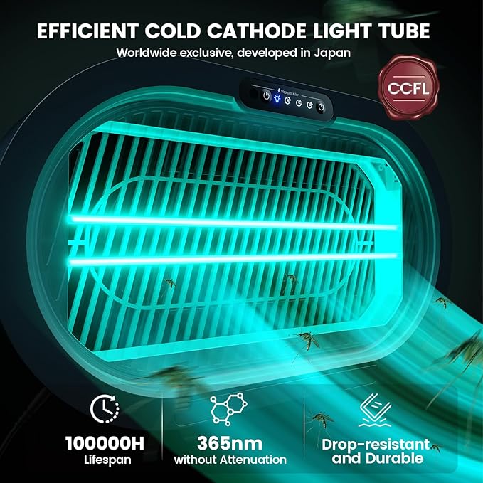 Minimoon Bug Zapper Indoor/Outdoor, High-Voltage Electric Mosquito Killer, Cold Cathode Fluorescent Light - 100,000H Lifespan, 14H Timer with Remote, Fly Trap Mosquito Zapper