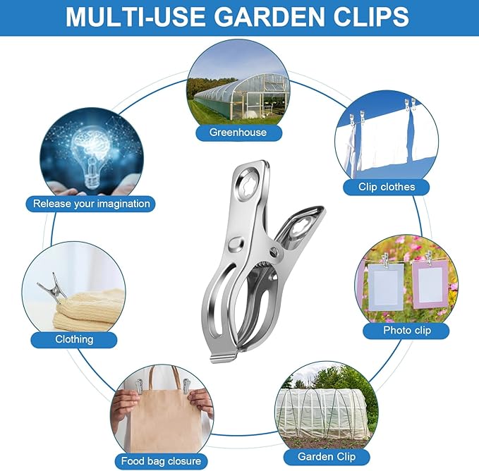 120 Pcs Greenhouse Clips, Garden Clips for Netting, Stainless Steel Greenhouse Clamps, Have a Strong Grip to Hold Down The Shade Cloth or Plant Cover on Garden Hoops or Greenhouse Hoops