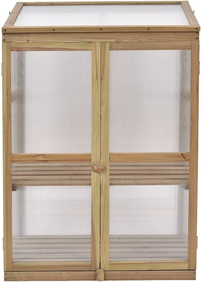 Giantex Garden Portable Wooden Cold Frame Greenhouse Raised Flower Planter Protection (30.0"X22.4"X42.9")