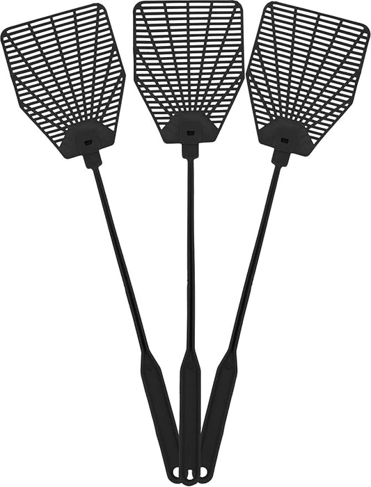 Rubber Fly Swatter, Long Fly Swatter Pack, Fly Swatter Heavy Duty (3 Pack) (Black)