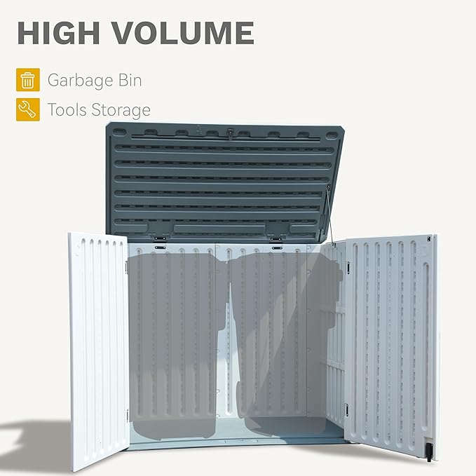 DWVO Outdoor Weather-Resistant Horizontal Storage Shed, 35 Cu Ft Capacity, Lockable and Waterproof, Suitable for Storing Garden Tools, Light Gray