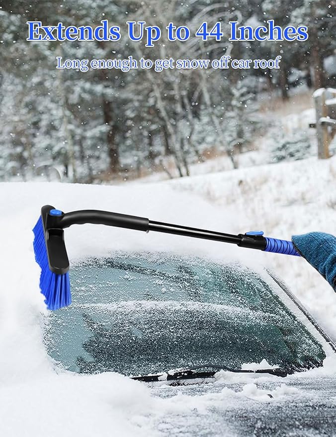 HEEYA 44 Inch Snow Brush for SUV, Ice Scraper for Car Windshield Window, Extendable Snow Scraper and Brush with Comfortable Foam Grip for Truck Vehicle Automobile - Blue