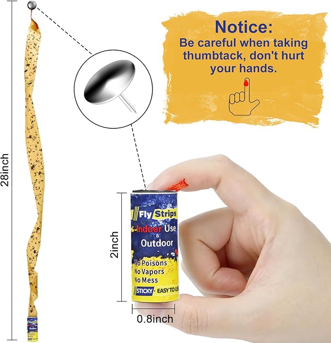 24 Pack Fly Strips Ribbon Sticky Indoor Outdoor Hanging, Fruit Fly Traps Outdoor Fly Paper Indoor, Gnat Flies Tape Catcher for Home