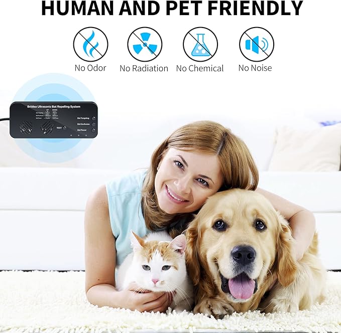 Ultrasonic Bat Removal, Briidea Bat Away System, Demands Bats to Flee, Human and Pet Safe