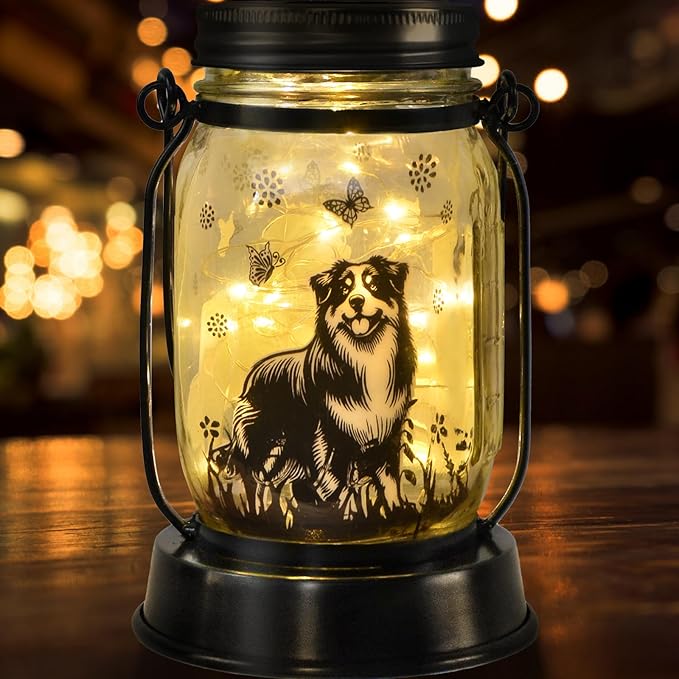 Border Collie Gifts for Women/Men Border Collie Solar Lanterns Dog Mom Birthday, Dog Lovers Lantern, Pet Loss Pet Memorial Lights, Solar Garden Decoration Outside for Yard, Patio,Backyard,Porch
