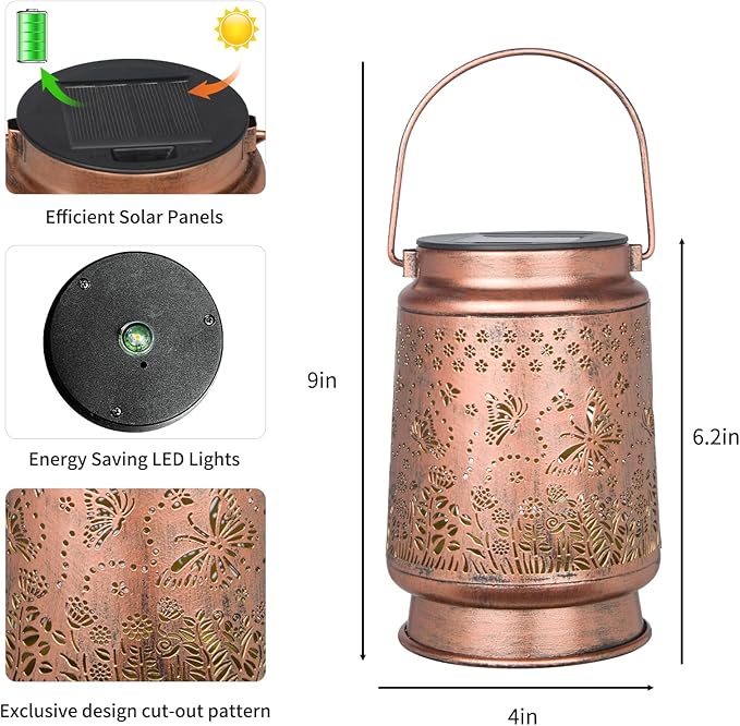 Solar Lanterns Outdoor Waterproof Butterfly Garden Decor Gifts for Women Mom Grandma Hanging Lights Metal Decoration Outside for Yard, Patio, Backyard, Porch,for Garden/Yard/Home Decor