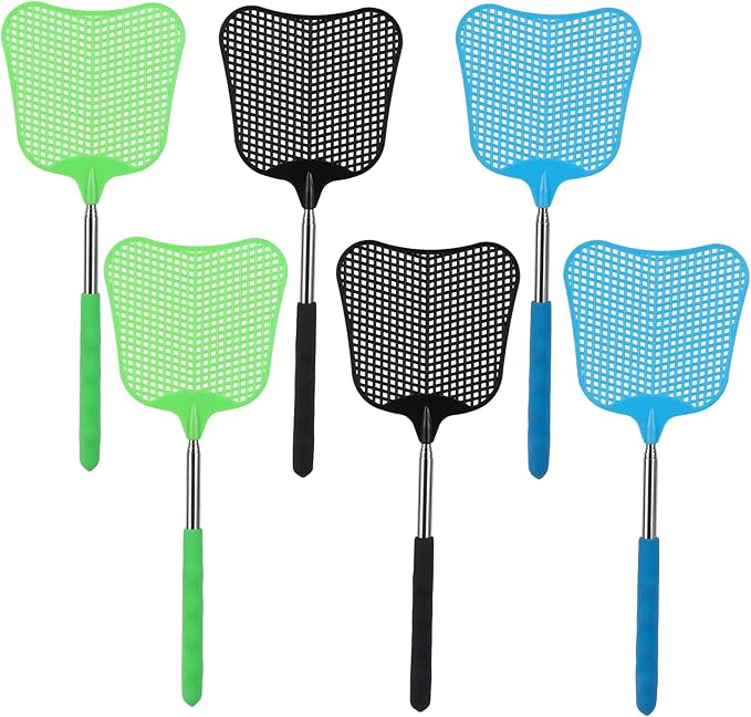 Fly Swatters - 6 Pieces Telescoping Bee Bug Swatter for Indoors Outside, Heavy Duty Large