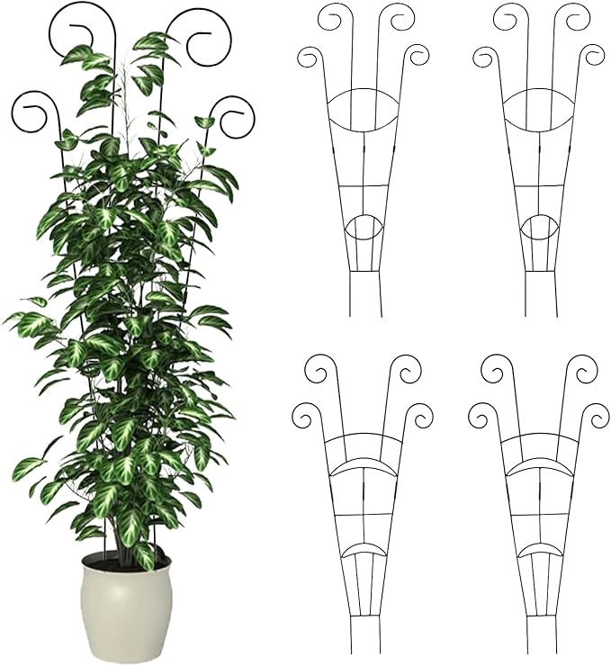 4 Pack Metal Trellis for Climbing Potted Plants Indoor Outdoor - 30 Inch Rustproof Garden Stakes, Plant Support for Monstera Pothos Ivy Hoya Vines, Potted Houseplant (4pack)