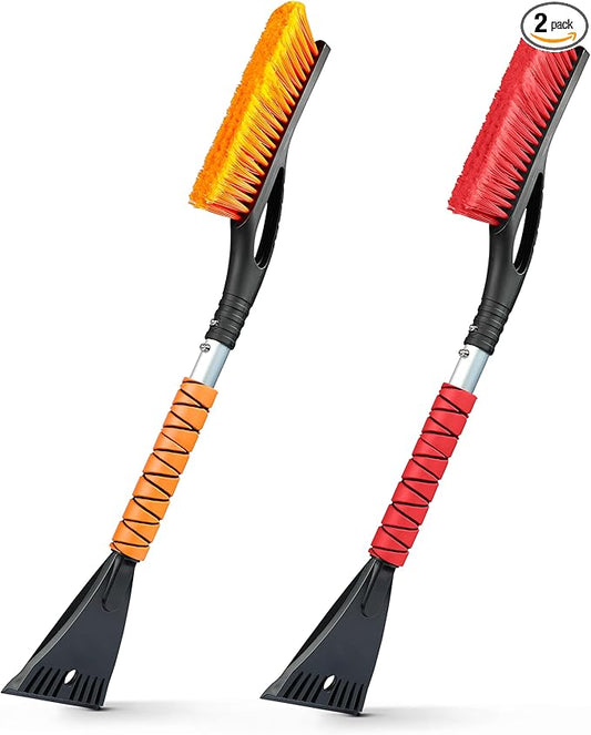 EcoNour 27" Car Snow Brush and Ice Scraper (2 Pack) | Aluminum Snow Scraper for Cars with Ergonomic Foam Grip | Scratch-Free Windshield Ice Scraper and Snow Remover for Cars and SUVs