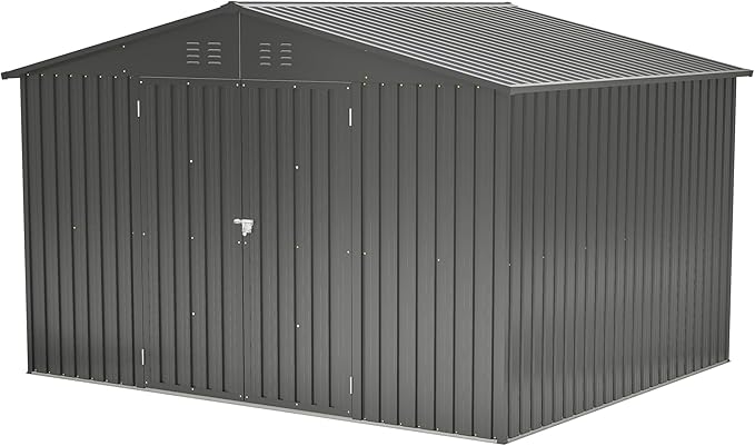 Outdoor Storage Shed, 10X8 FT Galvanized Steel Metal Shed, Lockable Waterproof Tool Storage Sheds for Garden, Patio, Lawn – Durable Storage Solution in Multiple Sizes