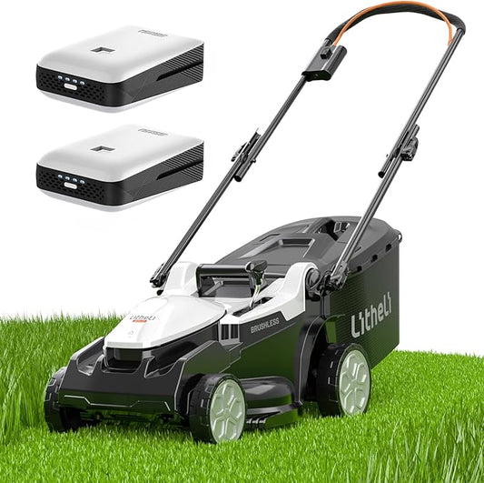 Litheli 16.1" Electric Lawn Mower Cordless, Brushless Lawnmower with 6-Height Adjust and 2 x 4.0Ah Batteries, for Garden and Yards