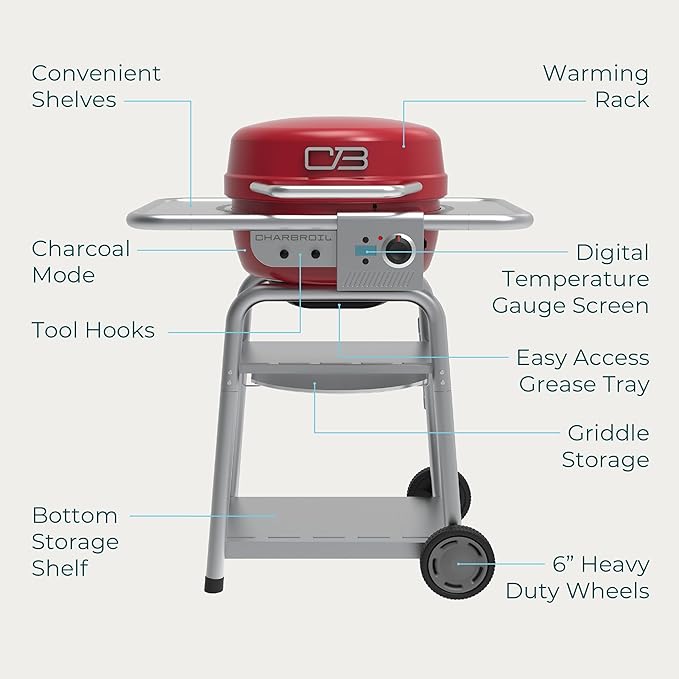 Bistro Pro Electric Grill & Griddle + Charcoal Mode, Red - 25302146