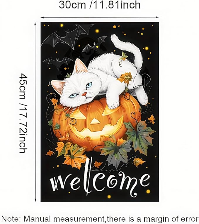 Welcome Halloween Garden Flags 12x18 Double Sided Halloween Cat Pumpkin Garden Flag Yard Outside Decor Holiday Outdoor Flag Decorations Home Banner