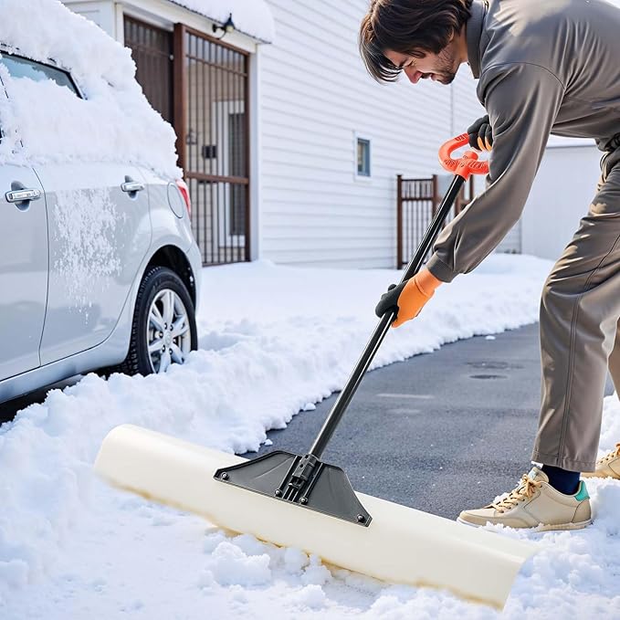 VEVOR Snow Pusher, 48 inch Wide Push Snow Shovel Plow for Driveway, Sidewalks and Doorways with Segmented Handle, Ergonomic Grip and HDPE Plastic Blade