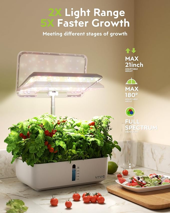 Hydroponics Growing System Indoor Garden: URUQ 12 Pods Indoor Gardening System with LED Grow Light Height Adjustable Plants Germination Kit Quiet Smart Pump - Hydroponic Planter Fresh Harvest White