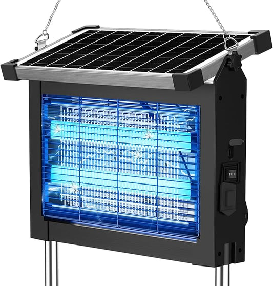 OKK Solar Bug Zapper Outdoor 4500V, Mosquito Zapper Waterproof Electric Fly Zapper with 10W Solar Panel, Rechargeable Mosquito Killer Lamp, Cordless Fly Trap for Patios, Gardens, Camping, Backyard