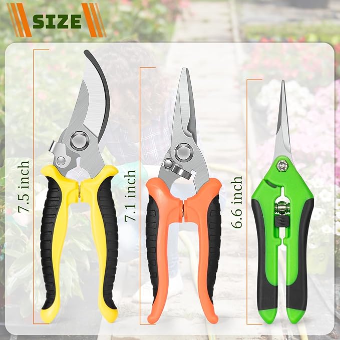 3 Pack Professional Pruning Shears, Stainless Steel Garden Scissors with Rust-Resistant Blades, Ergonomic Handles for Gardening, Bonsai,Plant Care & Rose Trimming By GLVSAE