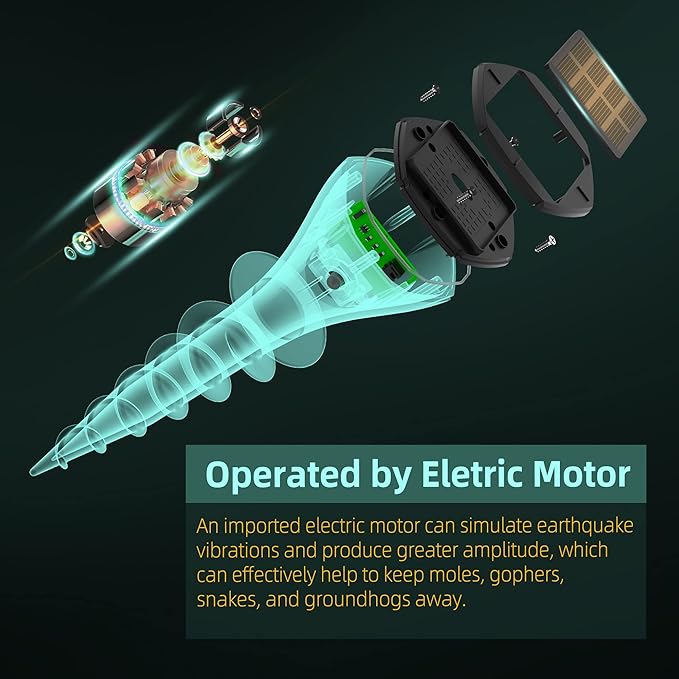 Mole Repellent for Lawns Gopher Screw Repeller Solar Powered Outdoor Groundhog Deterrent Vibration Stakes - Quiet Get Rid of Snake Vole Armadillo - No Poison Kill Traps (Green 8pack)