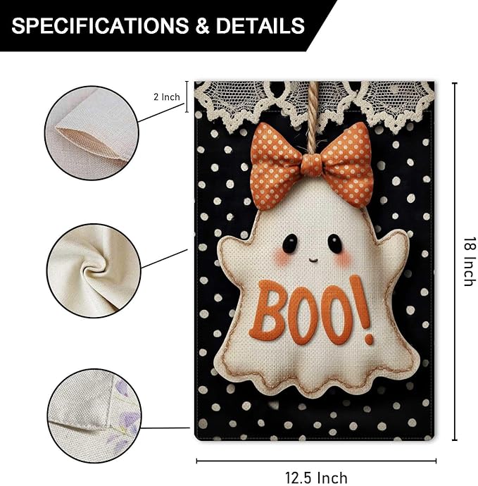 Cute Ghost Garden Flag Halloween Booooo Holiday Garden Flag Vertical Double Sided Rustic Farmland Burlap Yard Lawn Outdoor Decor 12.5x18"