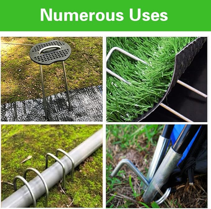 Bakulyor 150Pcs Landscape Staples + 150Pcs Gasket, 6 Inch Garden Stakes Staples 11 Gauge U Shaped Galvanized Lawn Landscape Pins, Heavy Duty Yard Ground Pin for Weed Barrier Sod Fabric Decorations
