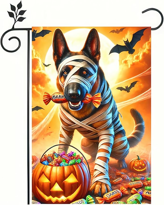 Halloween Garden Flag 12x18 Double Sided - Pumpkin German Shepherd Decorations for Home Outdoor - Dog Yard Flags for Outside