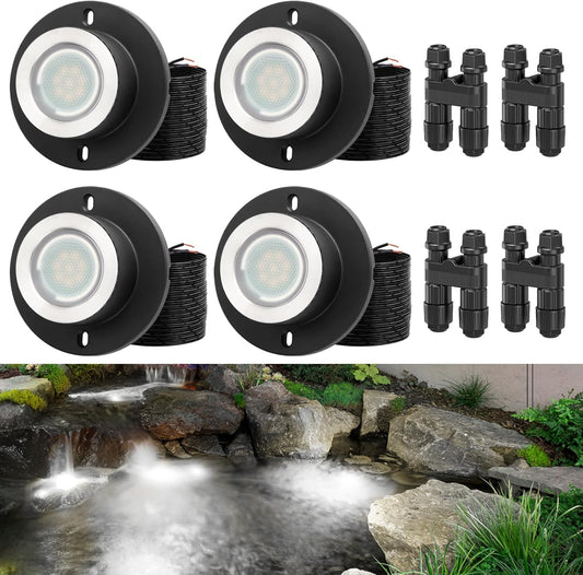 HIBOITEC Pond Lights 3W LED IP68 Waterproof Underwater Lights with UL Cord Day White 4000K Low Voltage Landscape Lighting for Fountain Pool Compatible 12-24V AC/DC 4Pack