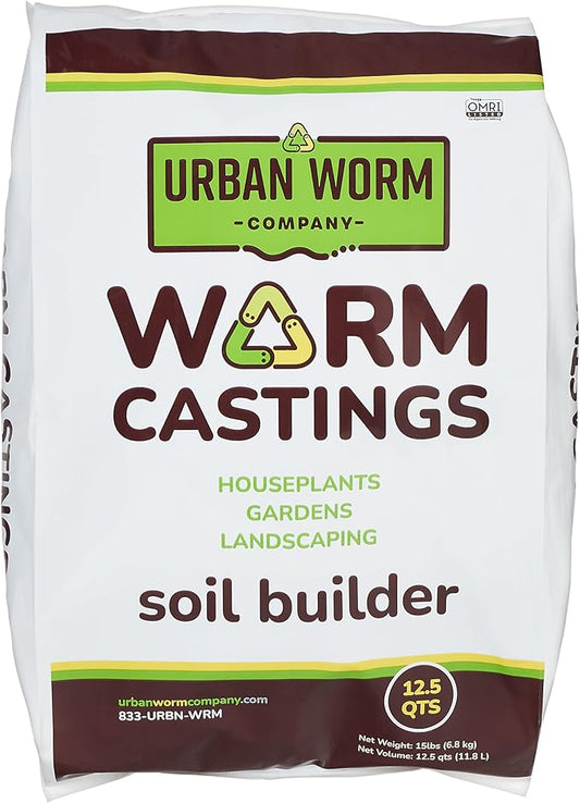 Organic Earthworm Castings by The Urban Worm Company - OMRI-Listed Peat-Free Black Gold to Improve Soil Fertility (15 Pounds)