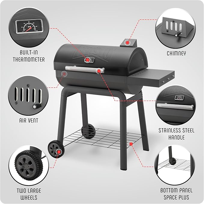 BBQ Charcoal Grill with Side Table, 30-In Heavy Duty Outdoor BBQ Grill with 664 Sq. In Cooking Area for Outdoor Barbecue in Backyard, Patio and Parties, Black