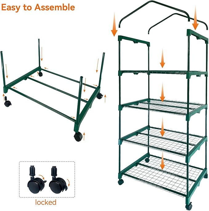 Mini Greenhouse,4 Tier Small Portable Greenhouses Kit with Caster Wheels and Roll-up Zipper PE Cover,Green House for Indoor Outdoor Seedling and Plant Growing 27.6" L x 19.7" W x 65" H,Green