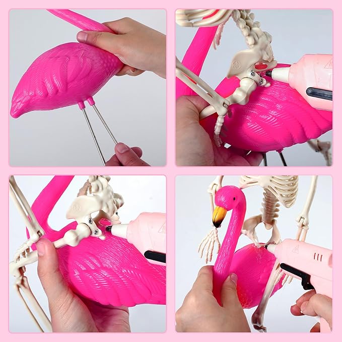 8 Pcs Halloween Skeleton Flamingo Decoration Outdoor Yard Ornament 15.7" Plastic Skeleton Decor with Posable Legs Flamingo Statue Decor for Yard Garden Lawn (Pink,S,Classic)