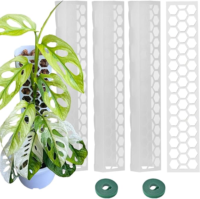 Plastic Moss Pole 4 Pack 17 Inch for Climbing Plants Monstera, Moss Pole Support for Indoor Plants, Plant Support for Monstera Work with Sphagnum Moss, Plant Lover Gifts（White）