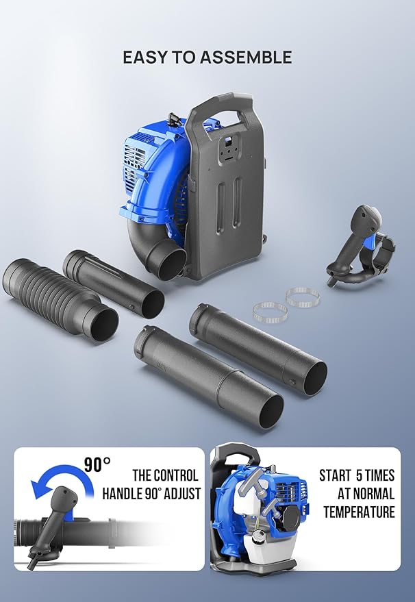 WILD BADGER POWER Leaf Blower Backpack, 43cc Gas Powered Strong Air Flow , Light Weight 17.4 lbs, Ideal for Leaf, Sand, Gravel, Snow, Yard and Driveway