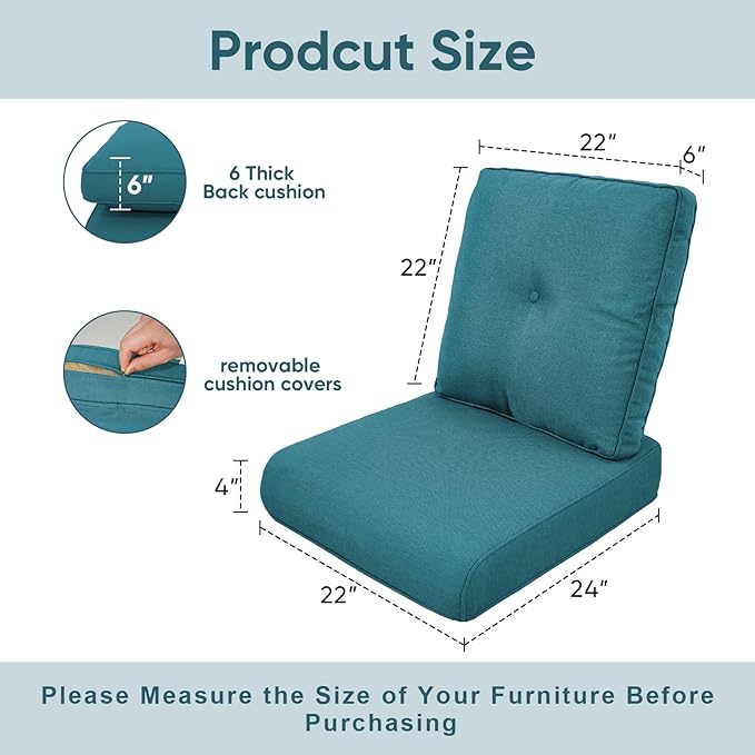 Patio Chair Cushions 5 Packs - Outside 22x24 High Back Water-Resistant Cushion with Zipper Cover for Outdoor Glider Rocking Chairs Loveseat 3-seat Couch Sofa – Peacock Green/Buckle