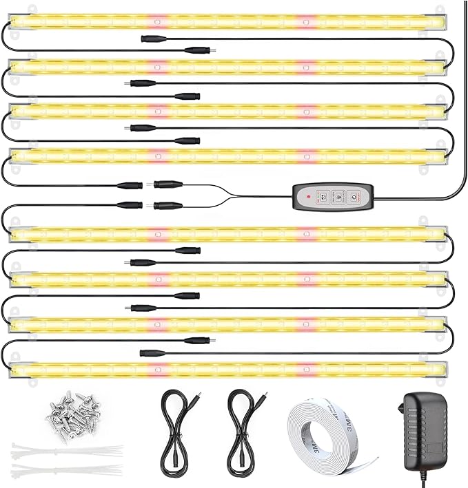 LED Grow Light for Indoor Plants, Grow Lights 80W Full Spectrum, 4 Dimmable Levels Sunlike Grow Lamp, Auto On/Off 3/6/12H Timer Grow Light Strips for Flower Succulent Hydroponics Greenhouse, 8 Pack