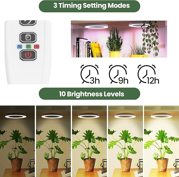 Mosthink 6.3" Ceiling Grow Lights for Indoor Plants, 144 LEDs Plant Light Full Spectrum, Under Cabinet Growing Lamp with Auto Timer, 10 Dimmable Levels, 3 Modes with Transparent Cover,Corded