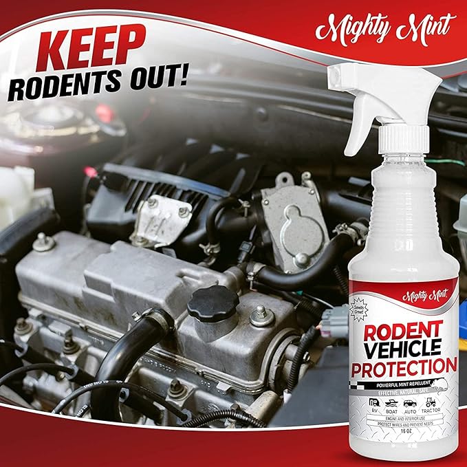Mighty Mint Peppermint Oil Rodent Repellent Spray for Vehicles – Natural Mouse & Rat Control for Car Engines, RVs, Trucks & Boats – Plant-Based, Extra-Strong Formula – 16 oz (Pack of 2)