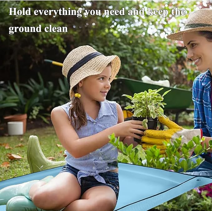 59" x 39" Extra Large Plant Repotting Mat, Foldable Gardening Mat for Indoor, Transplanting Houseplants, Pot Out, Mix Soil and Mess Control, Gardening Gifts for Women Men Plant Lover(Blue)