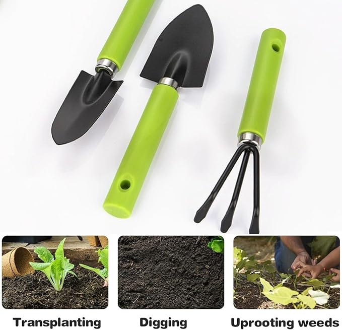 Garden Tools 3-Piece Planting Tools Set with Plastic Handle,Lightweight Durable Gardening Hand Tools,Ideal Succulent Tools Gifts for Women and Men (Small Green Set)