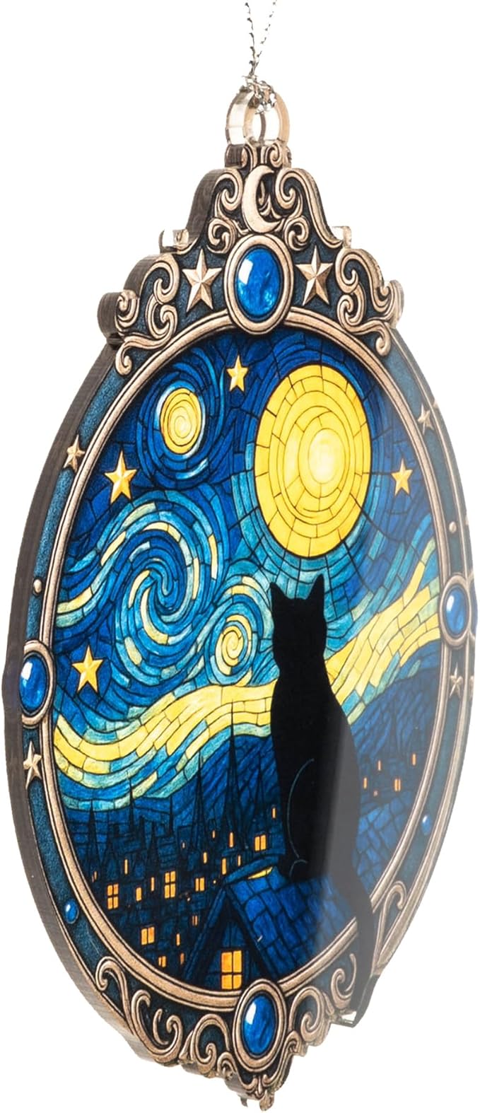 Black Cat Starry Night Ornament – black cat – christmas ornament – van gogh decor – cat gifts – Suncatcher effect window hanging – Car Hanging