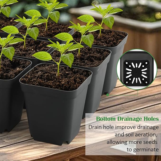 3.15 inch (8CM) Square Nursery Pots 100 pcs, Sturdy Seedlings Trays 5 Pcs, Seeds Starter Germination Tray, Microgreening Planter Nursery Propagation 5 Sets