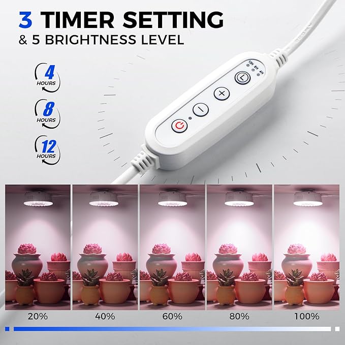 Barrina Orbgrow OG09 Puck Grow Light with Timer, Pinkish White 36W(4 x 9W, 540 Watt Equiv), Full Spectrum Plant Light for Indoor Plants, Magnetic & Linkable, 5 Levels Dimmable for Plant Shelf, 4 Packs