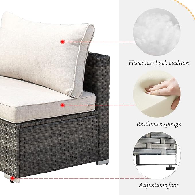 HOOOWOOO 7 Piece Patio Sectional Furniture Set,Modern Wicker Outdoor Conversation Sofa Sets,Weather Resistant Modular L Shaped Outside Couch Table Set(Beige)