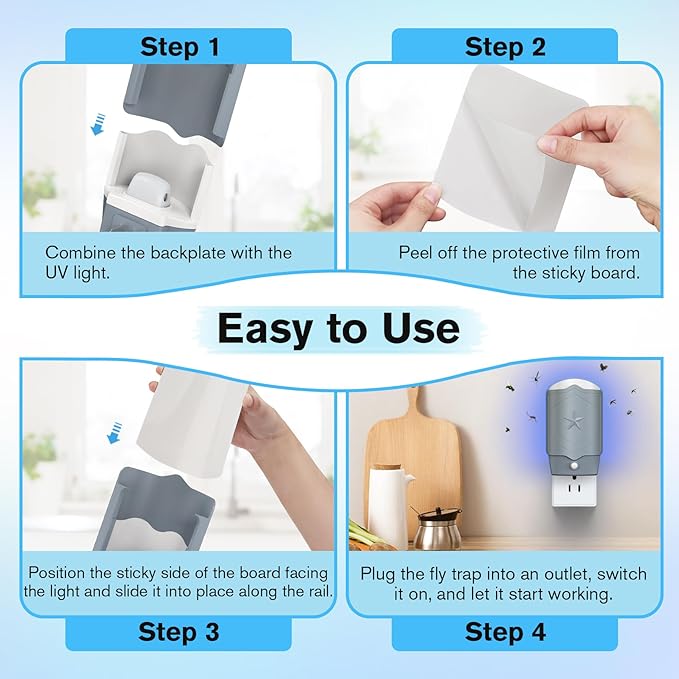 2 Flying Insect Traps & 2 Refill Glue, Fly Trap Indoor, Fruit Fly Trap for Indoors, Bug Catcher for Gnats, Mosquitoes, Moths, House Flies, UV & Blue Light, Safe for Any Room, Mess-Free Use