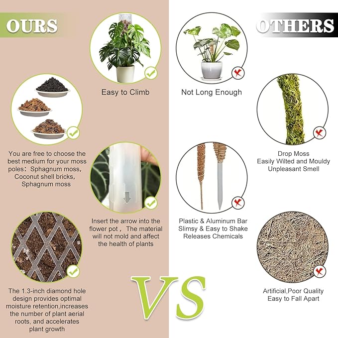 Sisher Monstera Moss Pole 4pcs Plastic Moss Pole for Climbing Plants Work with Sphagnum Moss 16 Inch D Shaped Poles Sturdy Plant Support Stakes Plant for Indoo Plants, White